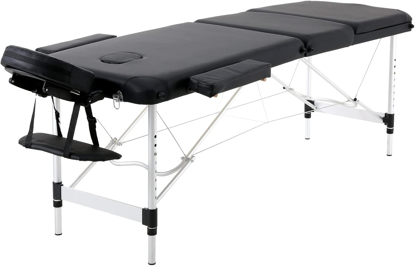 Portable Foldable Massage Bed Aluminum Frame 3 Sections Professional Spa Table (Black)