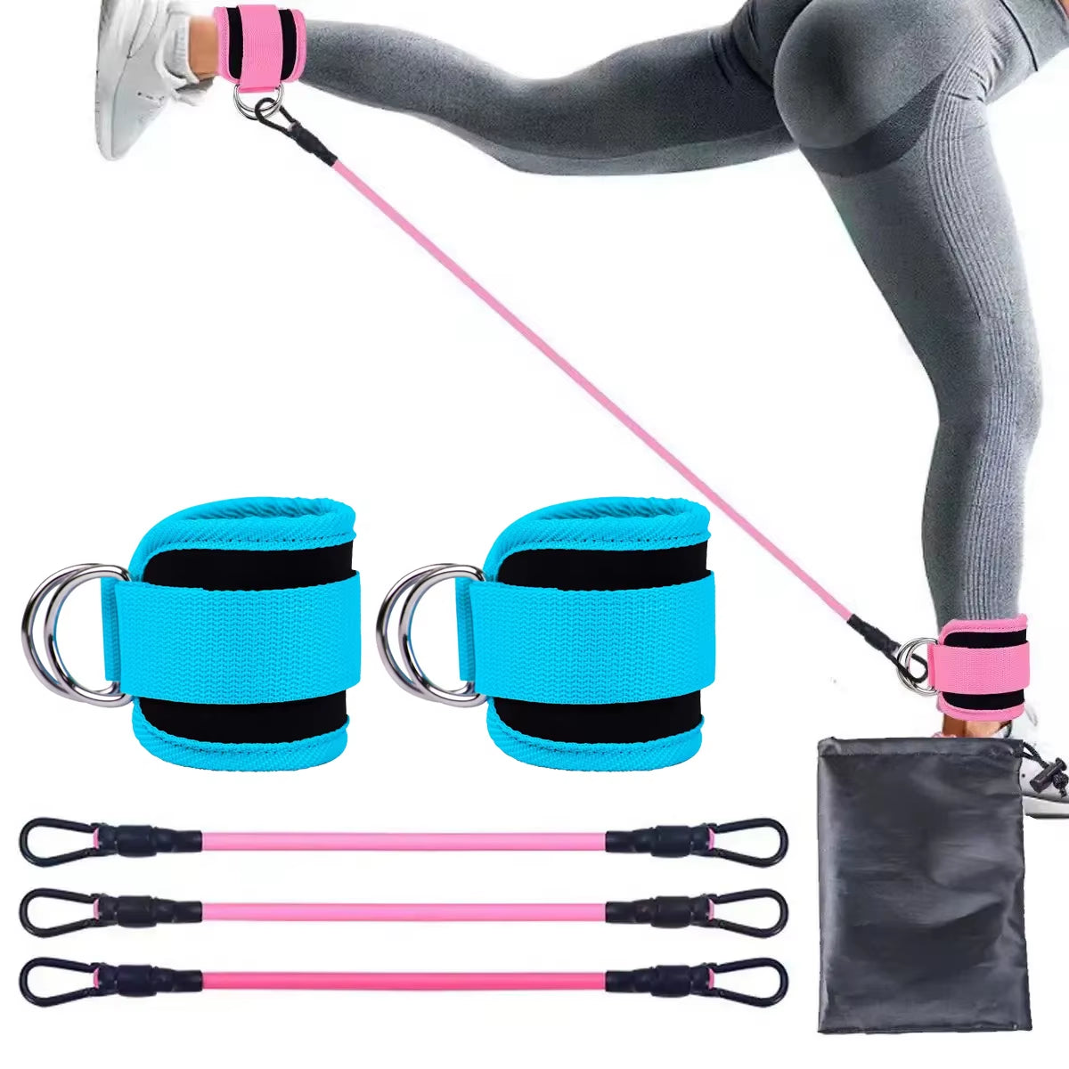 Ankle Straps Resistance Band Set Fitness Yoga Elastic Bands Hip Booty Thigh Squat Gym Leg Strength Ankle Cuff for Cable Machines