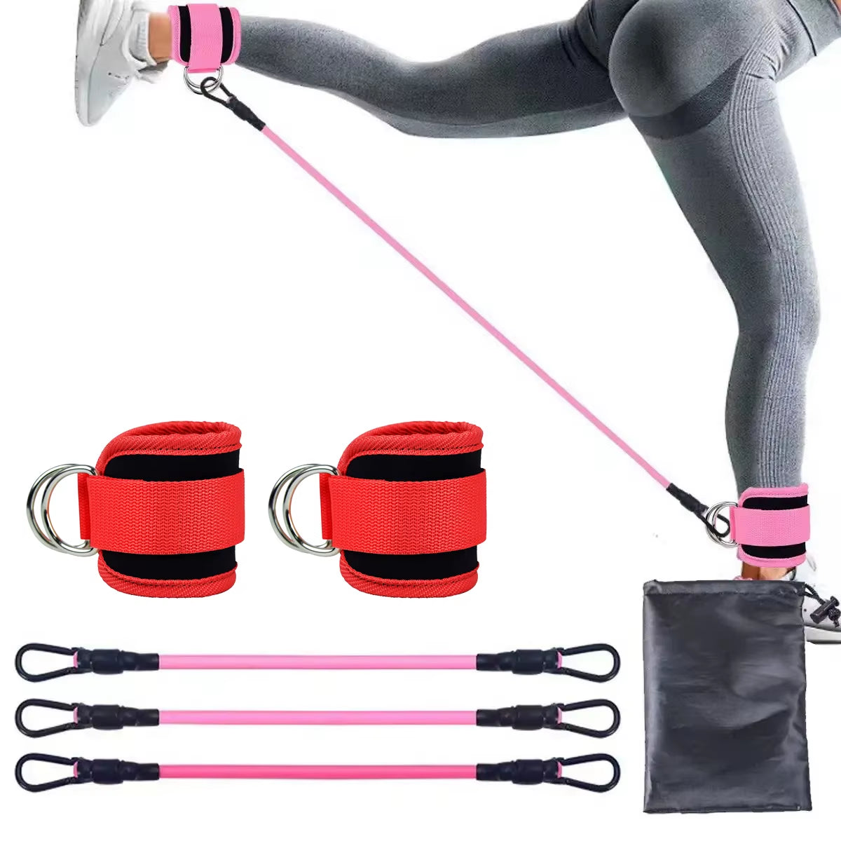Ankle Straps Resistance Band Set Fitness Yoga Elastic Bands Hip Booty Thigh Squat Gym Leg Strength Ankle Cuff for Cable Machines