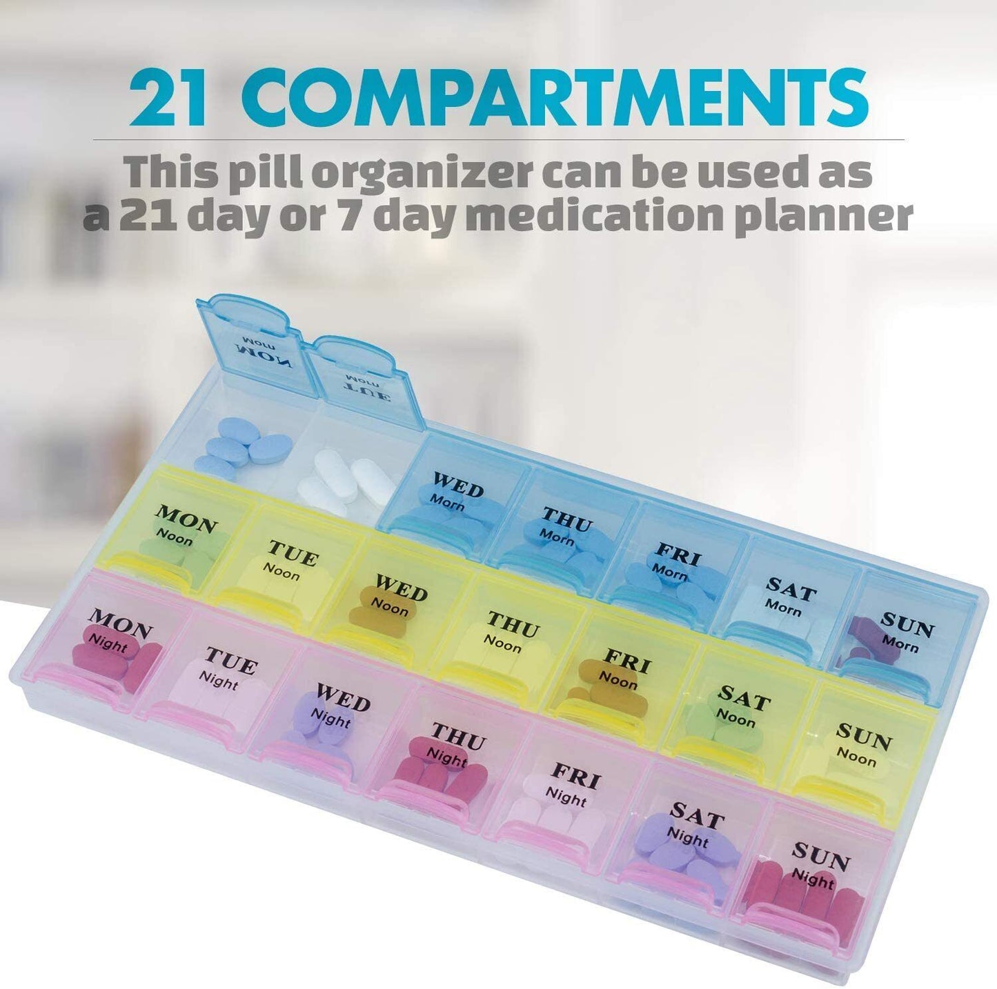 21 Slot Pill Storage Box 7 Days Medicine Weekly Tablet Holder Storage Organizer