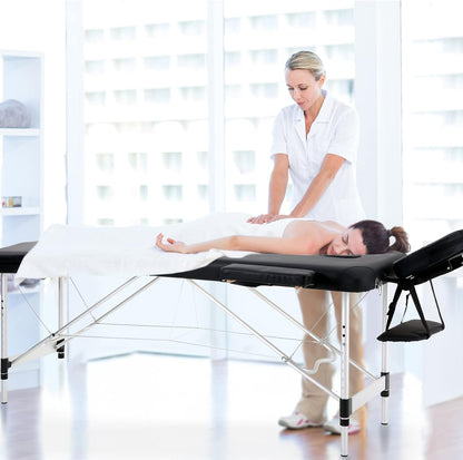 Portable Foldable Massage Bed Aluminum Frame 3 Sections Professional Spa Table (Black)