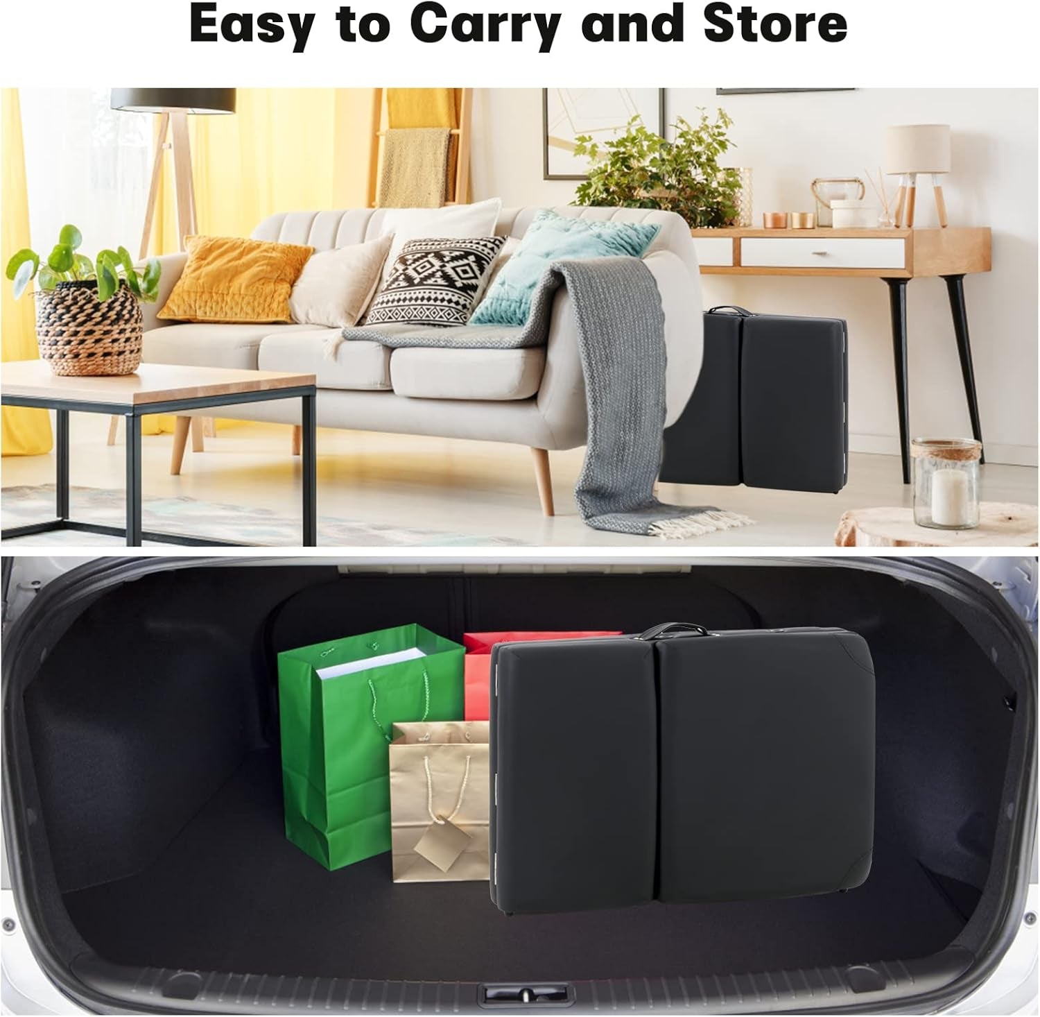 Portable Foldable Massage Bed Aluminum Frame 3 Sections Professional Spa Table (Black)