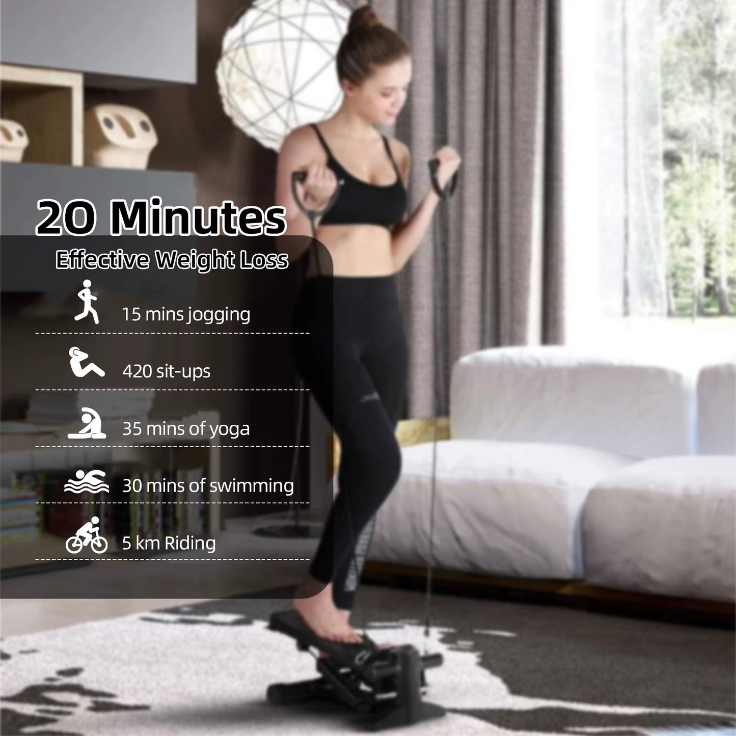 Stepper Exercise Machine 100Kg Stair Stepper Mini Stepper for Exercise at Home with Resistance Bands LCD Display for Fitness