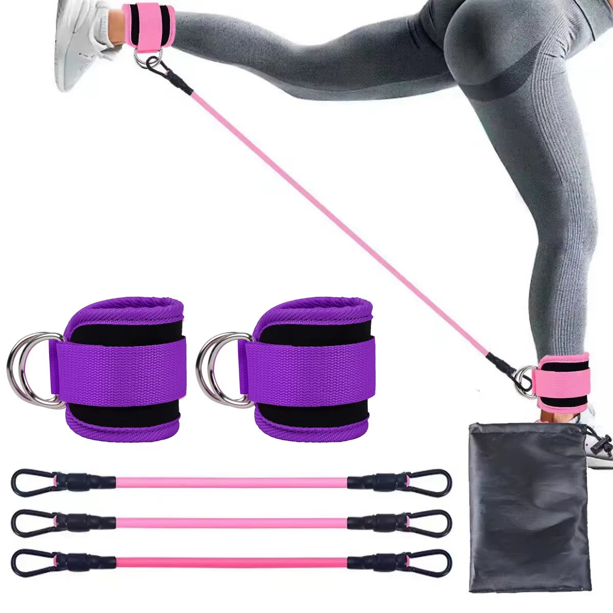 Ankle Straps Resistance Band Set Fitness Yoga Elastic Bands Hip Booty Thigh Squat Gym Leg Strength Ankle Cuff for Cable Machines